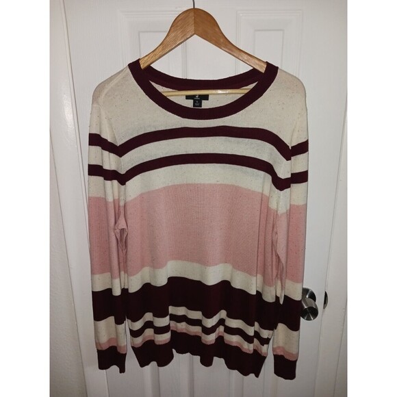 J Jason Wu Top Knit Women's XL Multi Striped Sweater Pink White Maroon **flaw** - Picture 1 of 12